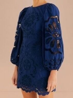 Farm Rio Navy Blue Flowery Richelieu Mini Dress S